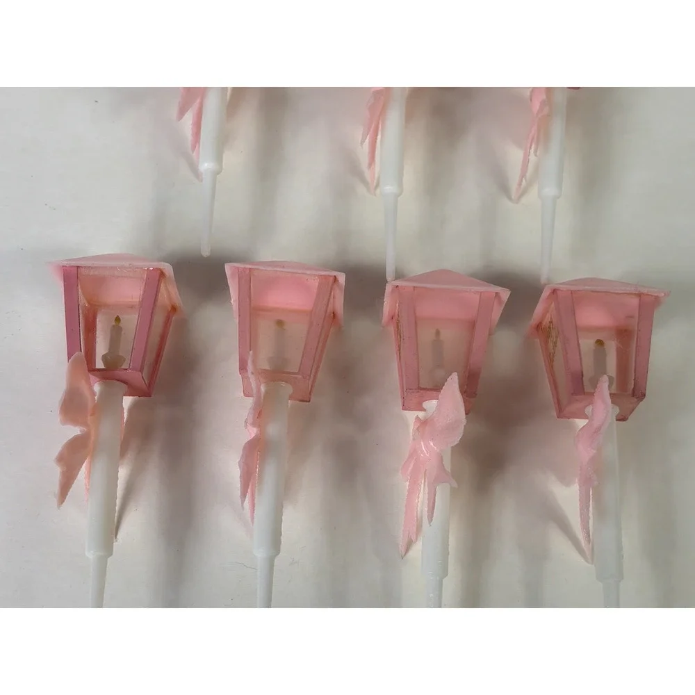 Vintage WILTON Happy Birthday Street Lamp Cake Toppers Decoration Pink Qty 7